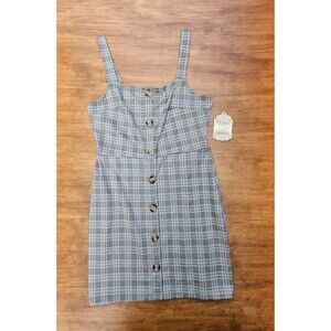 NWT Altar'd State Oatmeal Beige Plaid Button Mini Sleeveless Dress Cottagecore